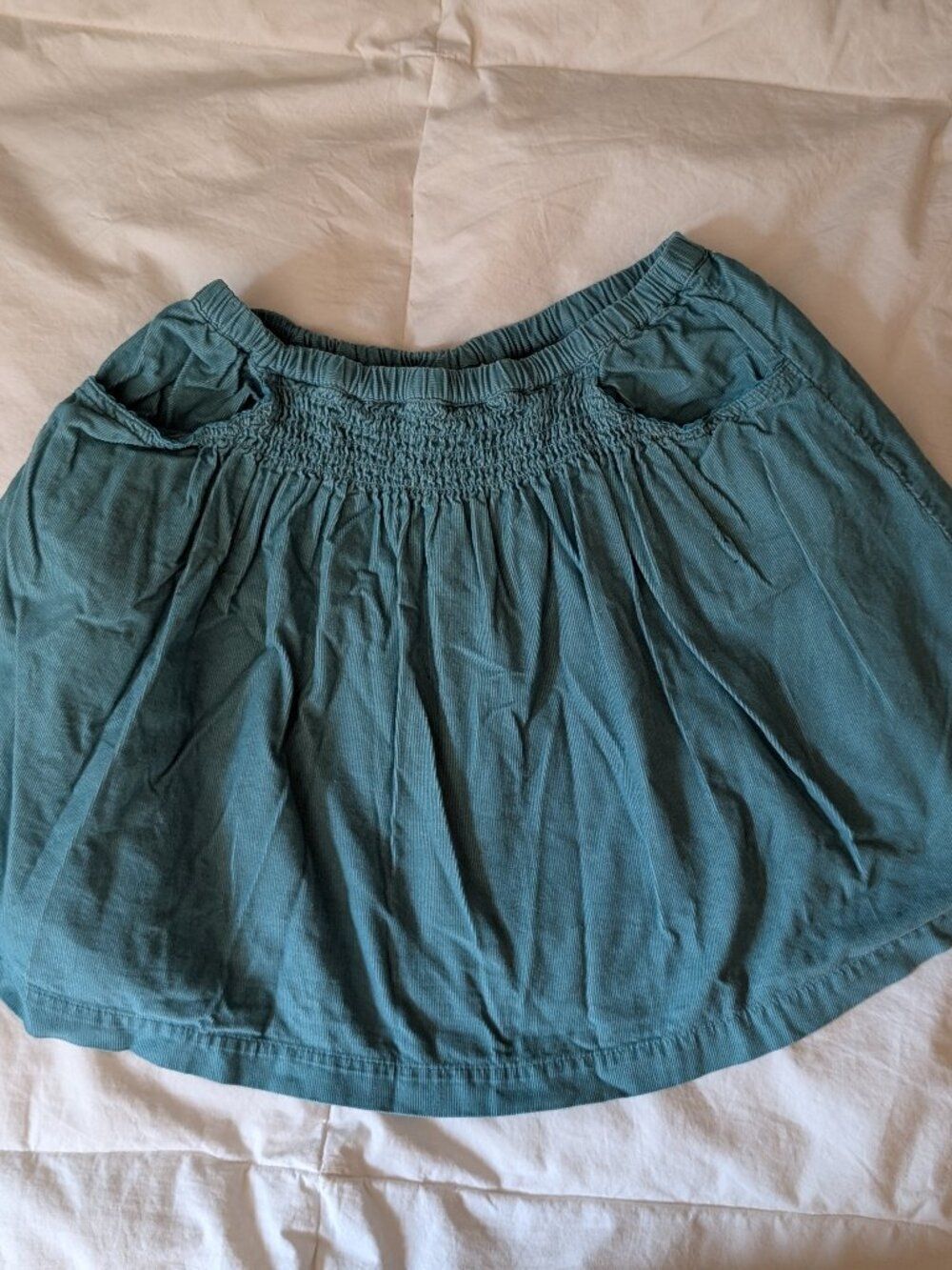 Mini Boden Cottagecore Teal Corduroy Smocked Lined Skirt 7-8Y